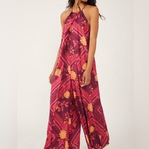 Free People Luca Jumpsuit XS Boho Wide Leg Backless Floral Festival Romper